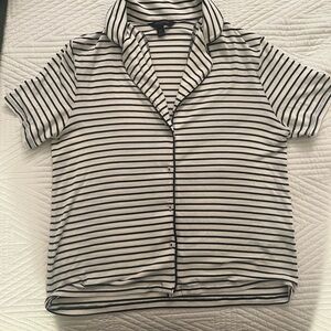Banana Republic Black and White Striped Button-Up PJ Shirt